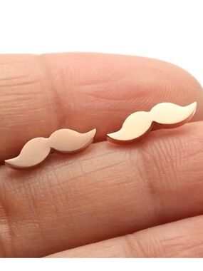 Mustache Rose Gold Toned Stud Earrings